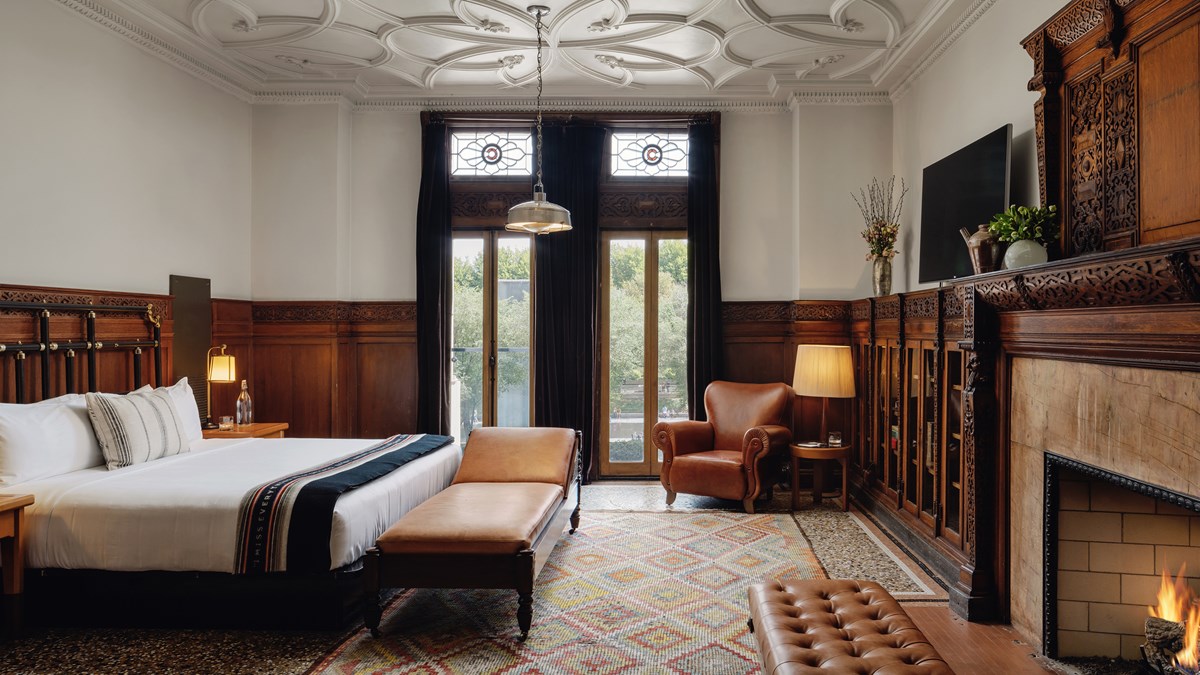 Chicago Athletic Association room with fireplace